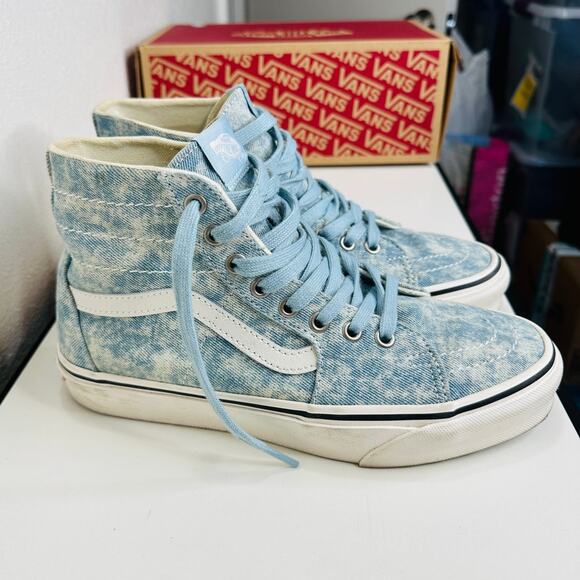 Vans Washed Blue White Sk8-Hi Taper Denim Winter Sky Skate Shoes 8 - Picture 3 of 15